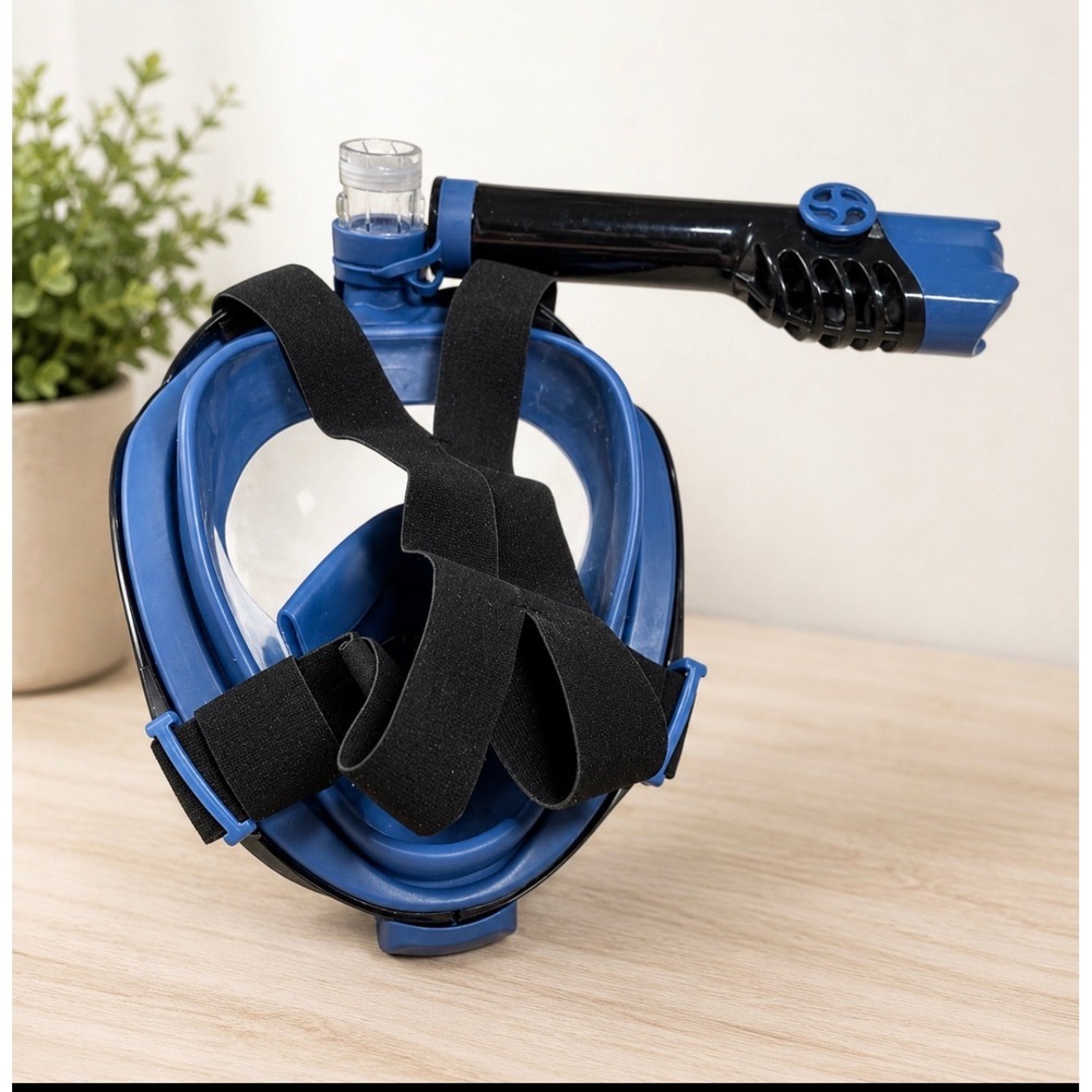 W WSTOO Full Face Snorkel Mask L/XL Blue Black w/ Mesh Carry Bag